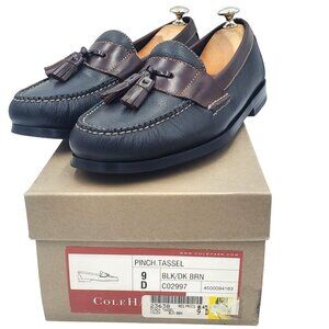 Cole Haan Men's size 9 Black Dark Brown Leather Pinch Tassel Loafers dress shoes